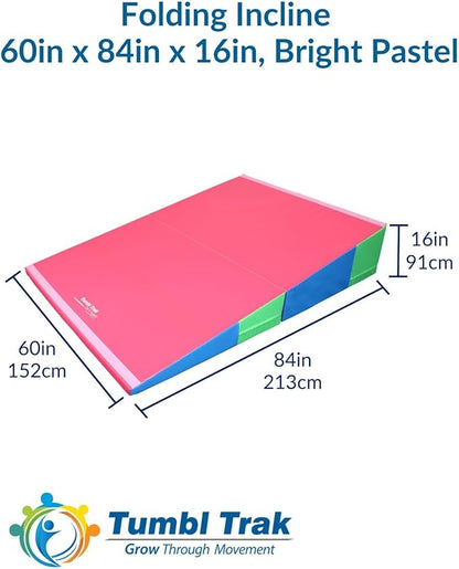 Folding Incline for Pediatric Occupational Therapy - Stimulates Balance, Core Activation, and Proprioceptive Input (Bright Pastel, 60 in x 84 in x 16 in)