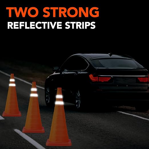 TENKAIWICK 28 Inch 2 Pack Traffic Cones, Collapsible Safety Cones, Multi Purpose Pop-up Cones with Reflective Collar, Orange Cones for Parking lot, Driveway, Driving Training etc