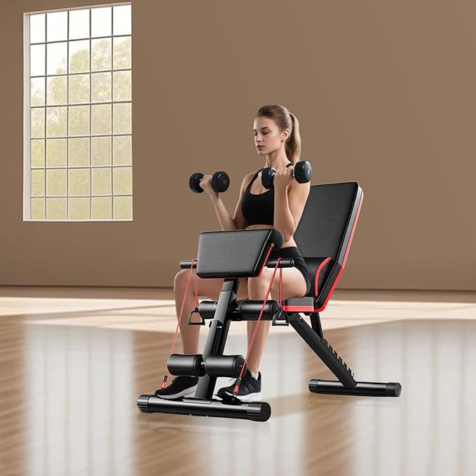 Basic Weight Bench for Home Gym 350lbs Adjustable Workout Benches with 7-position Heavy Duty Exercise Folding Strength Training Sit up Benches Incline Flat Decline Sit-Ups Full Body Workouts
