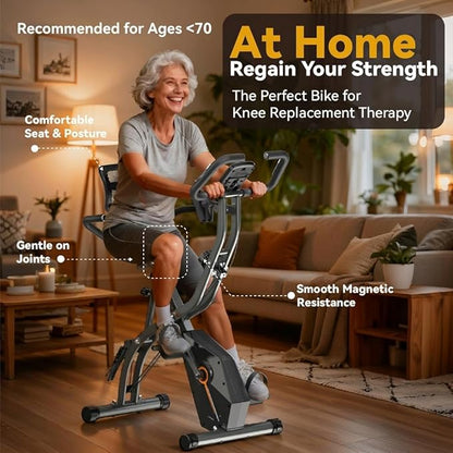 Foldable Exercise Bike Stationary Bikes for Home, 5 IN 1 Indoor Workout Bike, Cycling Bike with 16-Level Quiet Magnetic Resistance, 6.6 LBS Flywheel and 300LBS Capacity for Senior and Home Workout