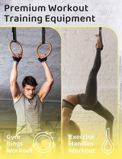 GHB Gymnastic Rings Wooden Gym Rings 1.25" Olympic Rings Adjustable Straps Pull Up Rings Sets for Workout Bodyweight Fitness Training