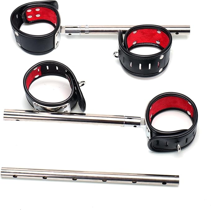 Heavy Duty Stainless Steel Expandable Spreader Bar with 4pcs PU Black--Pink Skull Pattern Detachable Adjustable Straps,Workout Bar for Home Indoor Gym Training Kit