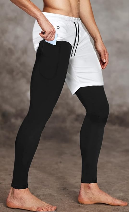 Aolesy Men's 2 in 1 Running Pants, Gym Workout Compression Pants for Men Training Athletic