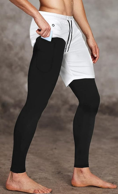 Aolesy Men's 2 in 1 Running Pants, Gym Workout Compression Pants for Men Training Athletic