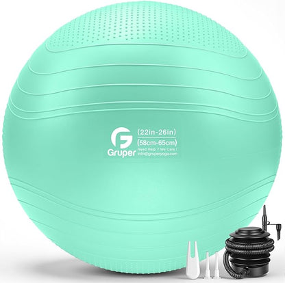 Gruper Yoga Ball, Extra Thick Non Slip Exercise Ball for Workout, Birthing, Balance, Stability, Pregnancy, 4 Sizes Anti Burst Chair for Home and Office, Includes Quick Pump & Fitness Guide