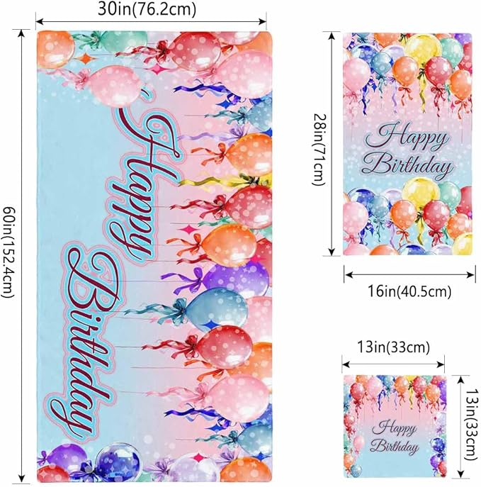 Happy Birthday Bath Towels Set of 3 for Bathroom,Soft Absorbent Shower Beach Hand Face Hair Yoga Workout Gym Towel Dish Wahcloth,Colorful Balloons Bow Gradient Modern Blue Quick Dry Bath Towels+Set