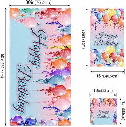 Happy Birthday Bath Towels Set of 3 for Bathroom,Soft Absorbent Shower Beach Hand Face Hair Yoga Workout Gym Towel Dish Wahcloth,Colorful Balloons Bow Gradient Modern Blue Quick Dry Bath Towels+Set