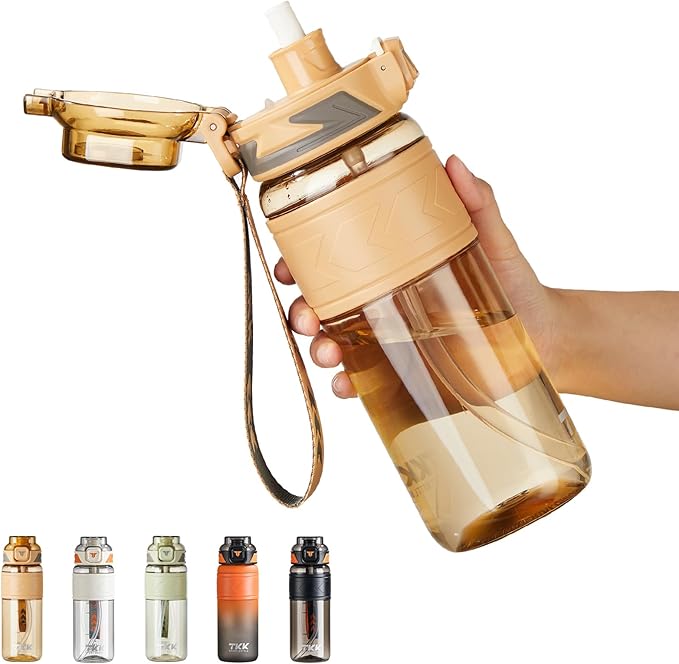 TKK Sports Water Bottles with Removable Straw 29 oz Leak-proof Flip Top Lid BPA Free Tritan Bottle with Strap for School, Fitness, Gym, Outdoor, Soft Orange