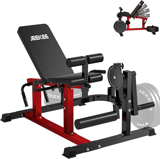 JEEKEE 6-in-1 Leg Extension and Curl Machine, Adjustable Leg Workout Machine for Lower Body Training, 700LB Capacity Plate Loaded Leg Developer for Quads, Hamstrings & Glutes, Home Gym Equipment