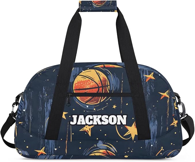Personalized Basketball Gym Duffel Bags for Kids Boys with Custom Name Sport Training Travel Bags for Overnight Weekender, Dark Blue