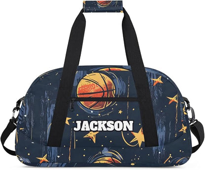 Personalized Basketball Gym Duffel Bags for Kids Boys with Custom Name Sport Training Travel Bags for Overnight Weekender, Dark Blue