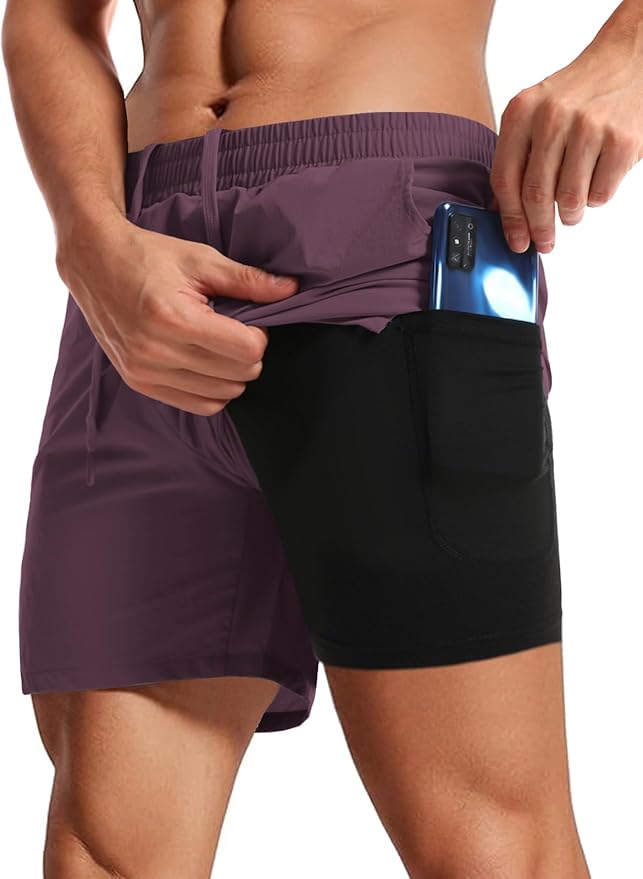 Aolesy Men's 2 in 1 Running Shorts 5" Workout Gym Athletic Shorts for Men Quick Dry Lightweight Training Shorts with Pockets