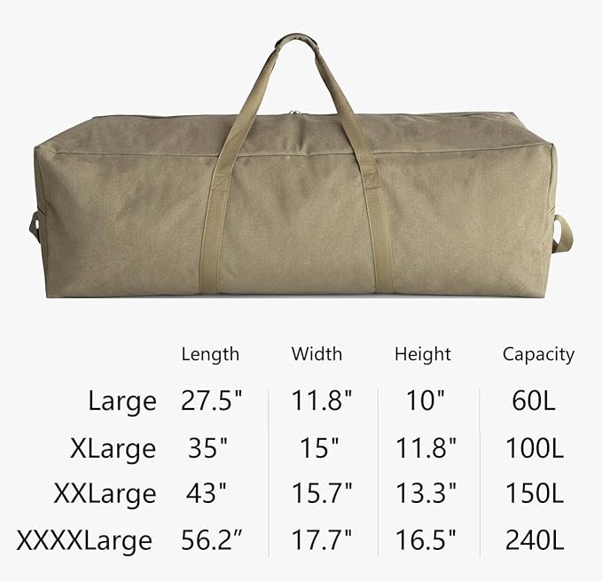 Extra Large Canvas Travel Duffle Bag Heavy Duty, Sports Travel Military Camping Tent Storage