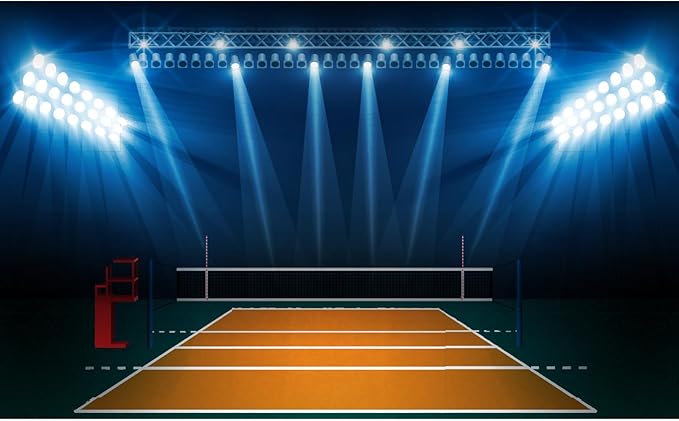 Volleyball Court Arena Backdrop Indoor Volleyball Court Sports Photography Background Volleyball Stadium with Bright Lights Backdrop Decors for Birthday Party Cake Table Decorations Props 20x10ft