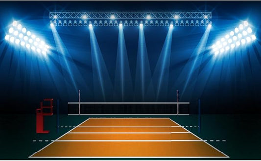 Volleyball Court Arena Backdrop Indoor Volleyball Court Sports Photography Background Volleyball Stadium with Bright Lights Backdrop Decors for Birthday Party Cake Table Decorations Props 20x10ft