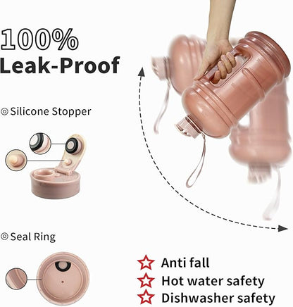 TOOFEEL Gallon Water Bottle - 128 oz with Flip Lid & Handle, BPA Free, Marked Measurements - Transparent Pink