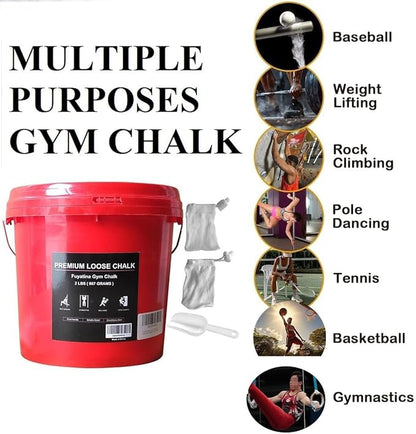 Fuyatina 2LBS Bucket Loose Gym Chalk, Professional Climbing Chalk, Includes 2LBS Premium Chalk Powder 2 Chalk Bags, Multi-Purpose for Rock Climbing Chalk, Gym Chalk, Weight Lifting Chalk and Workouts