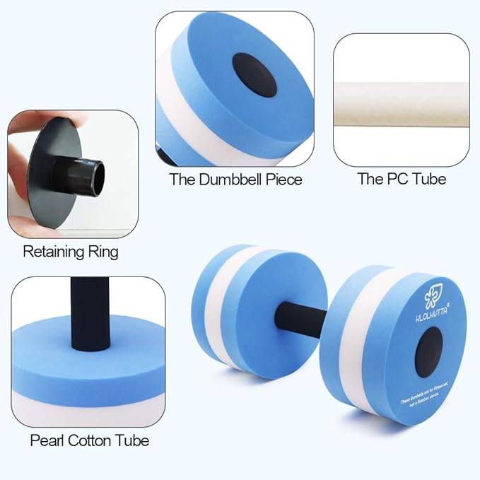 Aquatic Dumbells, 2PCS Water Aerobic Exercise Foam Dumbbell Pool Resistance,Water Aqua Fitness Barbells Hand Bar Exercises Equipment for Weight Loss