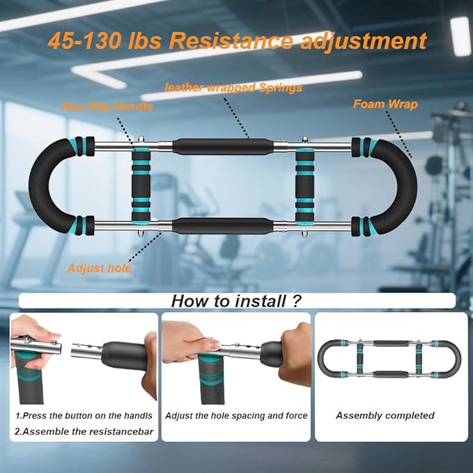 Twister Arm Trainer,Adjustable 6 Resistance Levels (45-130 lbs) Chest , Portable Chest & Arm Workout Equipment with High-Tensile Steel Spring for Forearm, Triceps, Power Twist Training