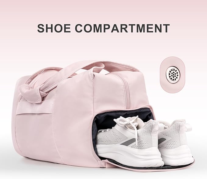 MOSISO Gym Bag for Women, Travel Duffle Weekender Overnight Workout Carry on Small Tote Sport Gym Duffle Bag with Shoe Compartment&Wet Pocket&Drawstring Pocket for Fitness, Yoga, Weekend, Pink
