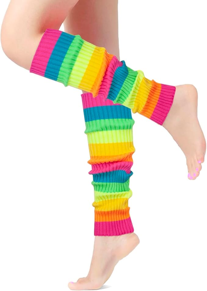 Leg Warmers for Women 80s Headband Wristbands Neon Leg Warmers Set for Sport Yoga - 80s Workout Clothes 90s Outfit for Women