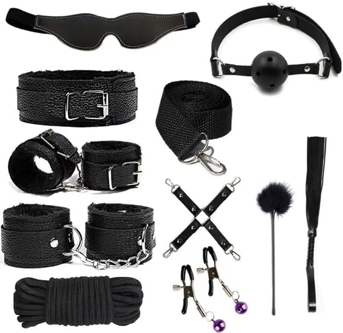 10-Piece Leather Couples Home Gym Set: Complete Partner Yoga, Pilates & Fitness Training Kit for A Full-Body Couples Workout (Black)