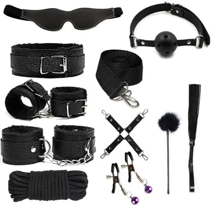 10-Piece Leather Couples Home Gym Set: Complete Partner Yoga, Pilates & Fitness Training Kit for A Full-Body Couples Workout (Black)