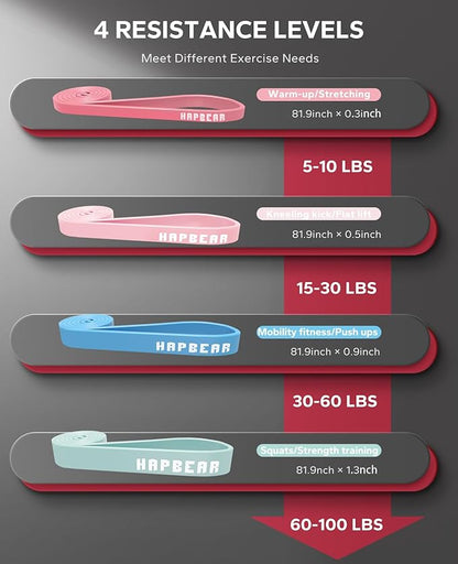 HAPBEAR Pull Up Assistance Bands - Pull Up Bands - Resistance Bands - Exercise Bands Resistance Bands Set - Workout Bands for Working Out, Stretching, Muscle Training
