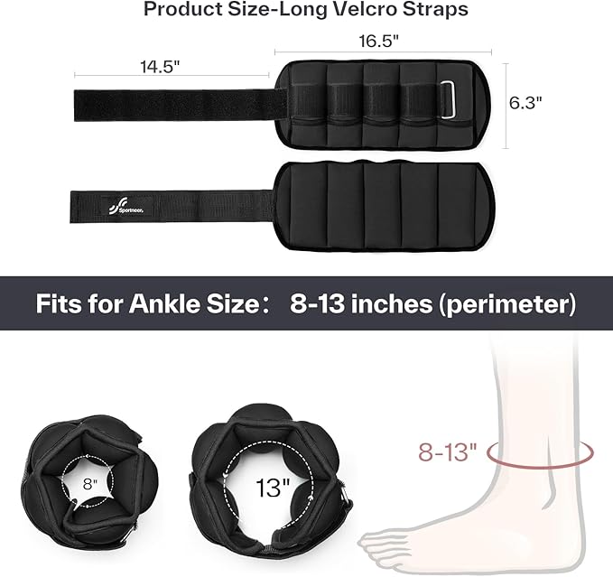 Sportneer Adjustable Ankle/Wrist Weights for Men Women Kids, Weighted Leg & Cuff Strength Training for Yoga Walking Running Aerobics Gym Fitness Physical Therapy