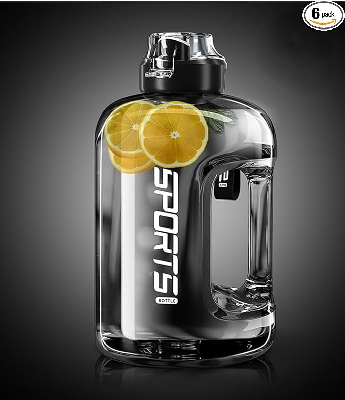 Gym Water Bottle with Straw and Time Marker (74oz-135oz) for Work, Hiking, Gym Large Capacity for Men and Women (Black(PP+6 gifts), 91oz/2700ml)