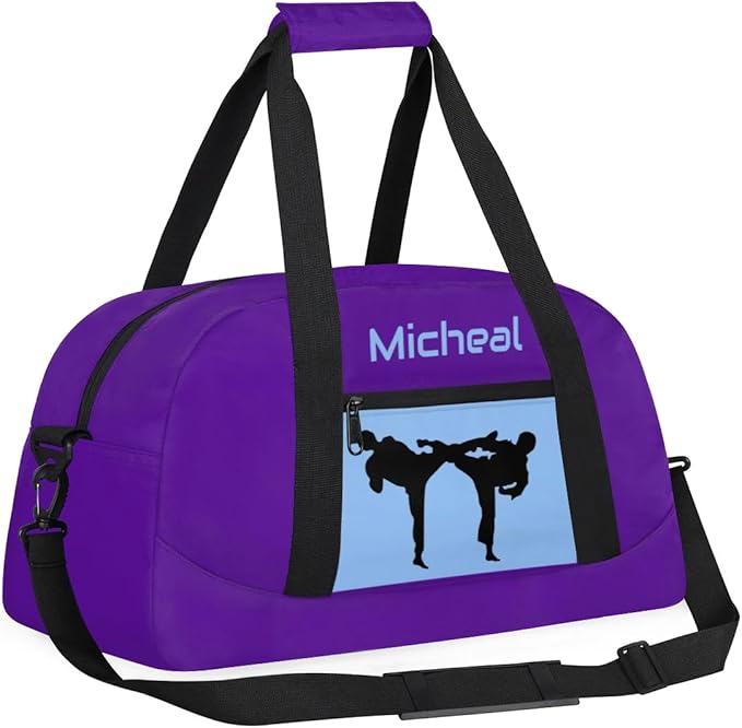 Personalized Martial Art Bag Duffel Bag for Boys Girls, Custom Taekwondo Karate Bag for Travel Weekender Practice Blue Purple