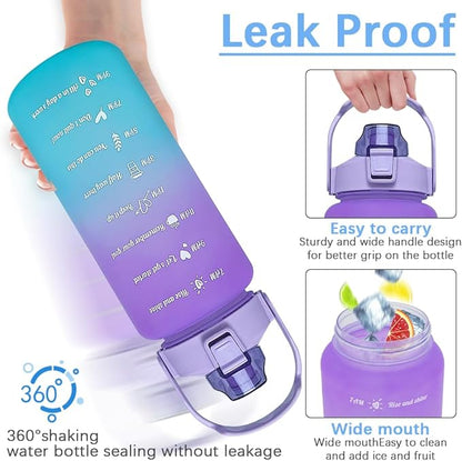 64 oz Large Capacity Water Bottle with Motivational Time Markers and Straw, Portable, Leakproof, BPA Free for Fitness, Gym and Outdoor Sports. (Purple)