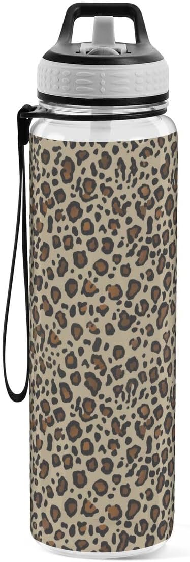 ALAZA Cheetah Leopard Print Animal Skin Sports Water Bottle with Straw Tritan Drink Bottle 32 oz BPA Free Reusable for Travel Outdoor Fitness