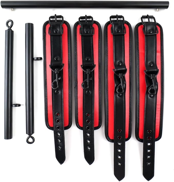 Heavy Duty Stainless Steel Expandable Spreader Bar with 4pcs PU Black--Pink Skull Pattern Detachable Adjustable Straps,Workout Bar for Home Indoor Gym Training Kit