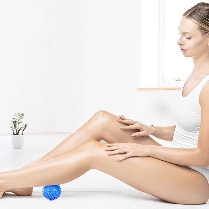Benvo Spiky Massage Balls Pack of 3 Muscle Roller Lacrosse Balls for Plantar Fasciitis Back Shoulder Pain Relief Foot Muscles, Trigger Point Yoga, Deep Tissue, Stress Reflexology (Silver/Blue/Purple)