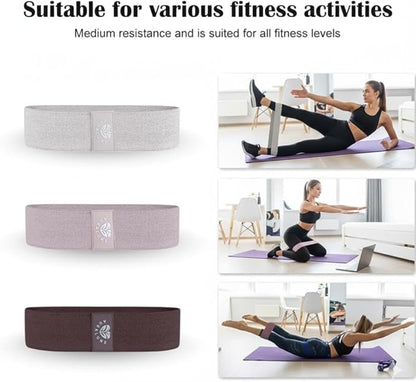 Fabric Resistance Bands Set, 3 Colors with Carry Bag, Non-Slip Workout Bands for Legs and Glutes- Different streght Levels.