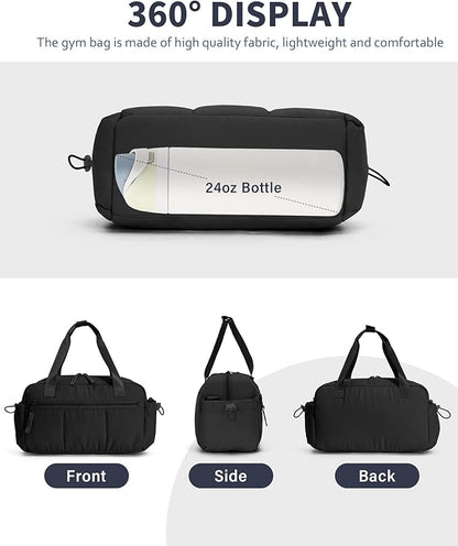 Ceneda Small Gym Bag for Women, Quilted Puffer Tote with Wet Pocket & Coin Purse, Lightweight Mini Sports Travel Duffle with Crossbody Strap, Water-Resistant for Workout, Yoga, Daily Commute