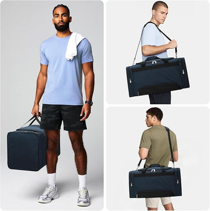 24 inch Gym Bag with Shoe Compartment - 55L Mens Duffle Bag for Sport Travel Workout-Navy Blue