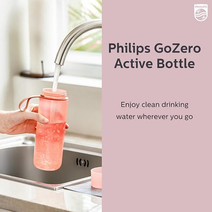 PHILIPS Water GoZero Active BPA-Free Water Bottle with Fitness Tap Water Filter, Sport Squeeze Water Bottle, Lightweight, Blue, 20 oz with Fitness Filter, RED
