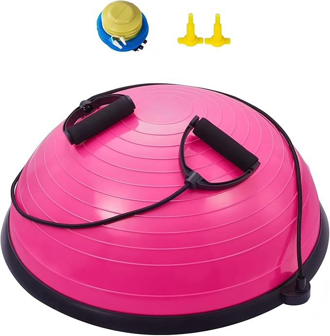 Half Exercise Ball Trainer 23 inch Balance Ball Trainer 1500lbs Capacity Stability Ball with Resistance Bands & Foot Pump, Strength Fitness Ball for Home Gym Full Body Workout