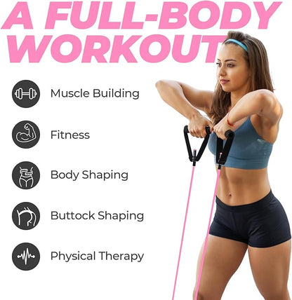 10 Pcs Resistance Bands with Handles Exercise Stretch Bands for Exercise Resistance Tube Band with Handles Resistances Fitness Band for Working Out 10 to 15 Pounds for Women Men Yoga, Pink