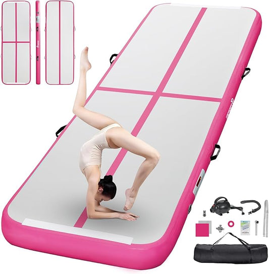 FBSPORT Inflatable Air Gymnastics Mat Training Mats 4/8 inches Thickness Gymnastics Tracks for Home Use/Training/Cheerleading/Yoga/Water with Pump