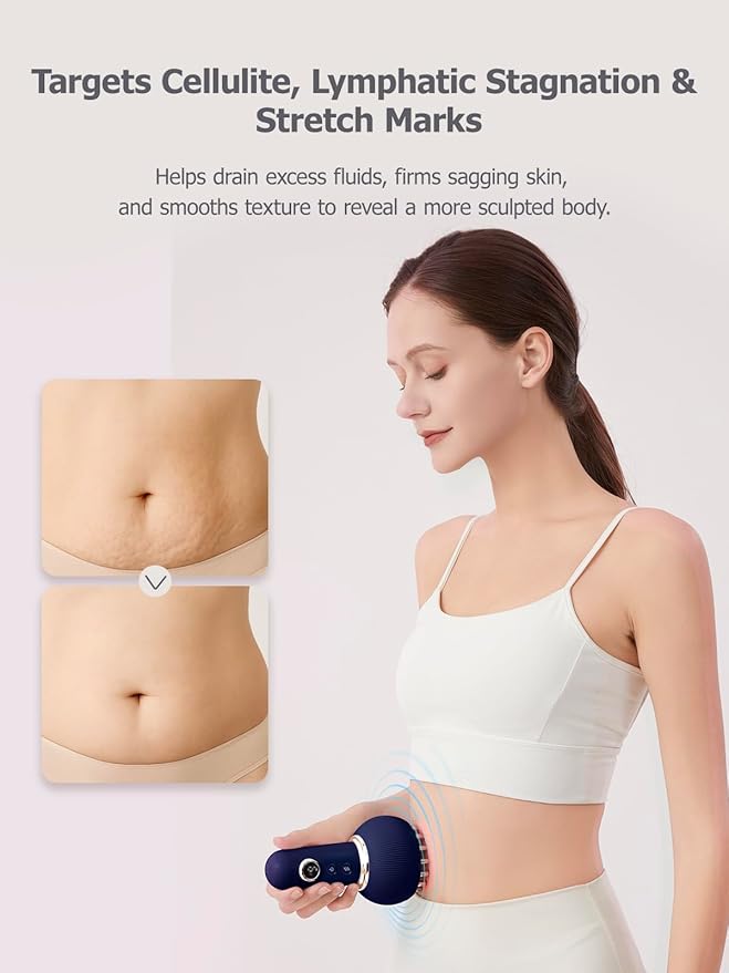 Lymphatic Drainage Massager & Anti Cellulite Massage Tool, Helps Reduce Stretch Marks & Cellulite, for Legs, Arms & Belly, Body Sculpting Machine with Microcurrent, Light, Heat & Vibration