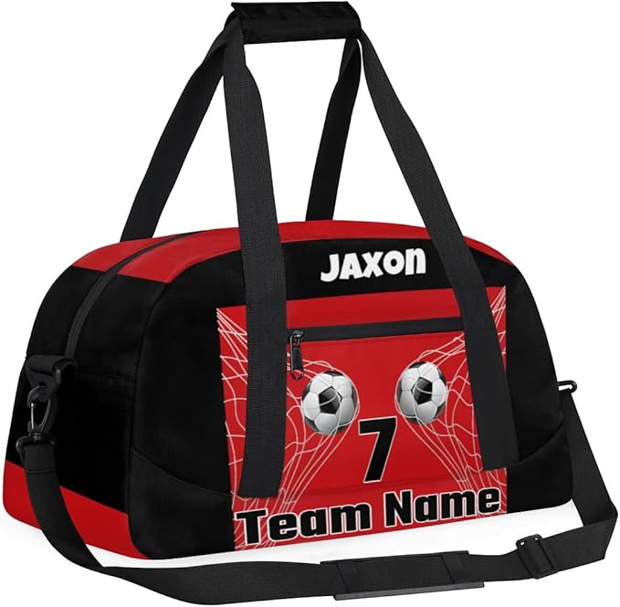 Custom Team Name Number Sports Soccer Bag for Boys, Personalized Gym Bag Sports Travel Duffle Bag Tote Carry On Weekend Sports Travel Workout Bag, 3D Effect Soccer Geometric Blue Pattern