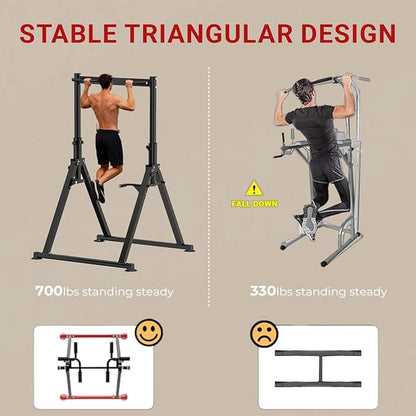Folding Power Tower Dip Station Pull Up Bar, Multifunctional Pull Up Tower Adjustable Height, Triangular Structure Strength Training Workout Equipment for Home Gym Fitness