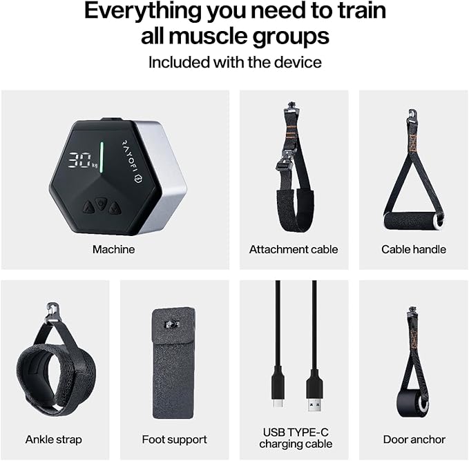 GO-Tone Portable Cable Gym, 7-66LB Adjustable Resistance Band, App & Bluetooth Connection， Multifunctional Fitness Equipment, Suitable for Home & Travel