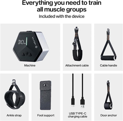 GO-Tone Portable Cable Gym, 7-66LB Adjustable Resistance Band, App & Bluetooth Connection， Multifunctional Fitness Equipment, Suitable for Home & Travel