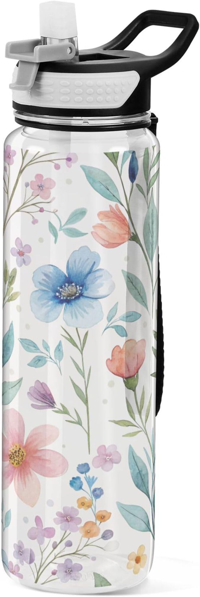 Burbuja Watercolor Floral 32 oz Water Bottle with Straw Lid, Leakproof & BPA Free Tritan Bottle for Gym Fitness Outdoor Sports