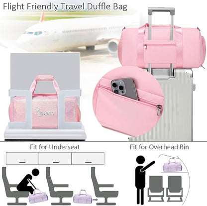 Dance Duffle Bag for Girls Shiny Glitter Sports Gym Bag for Girls Weekender Overnight Sleepover Travel Duffel with Shoes Compartment
