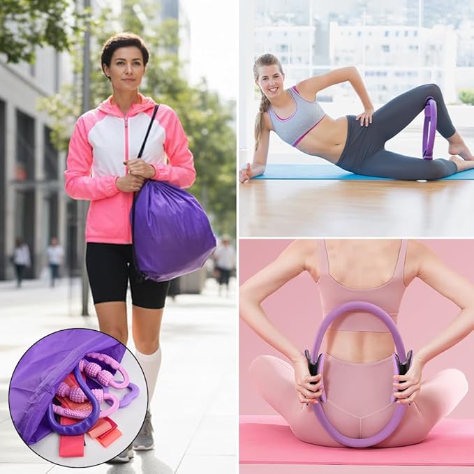 Pilates Essentials Kit for Women, 14 Pcs Home Workout Equipment with Pilates Circle Ball Ring Set Resistance Bands and Anti Slip Sock, Yoga Pilate Essentials Accessories
